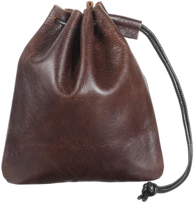 Dailygoods- Opbergtas Hoogwaardig Rundleer - Retro Muntzak - Trekkoord - Duurzaam - Koffiekleur - Afmetingen Klein 12x10 cm - Portemonnee