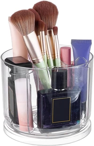 360 Graden Draaibare Bureau Organizer met 5 Compartimenten, Doorzichtig Plastic Opbergmiddel voor Kantoor, Bureau en Cosmetica