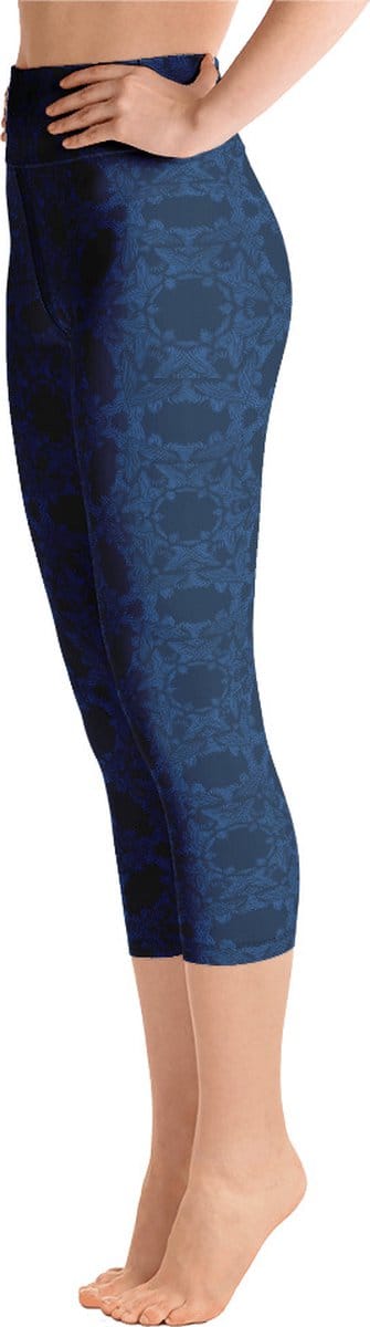 Sportlegging - Capri 3/4 - design Grace in Lace - High Waist - Dry Fit - High Performance - 4way stretch- unieke print - UPF 50+ - Hardloop - Yoga - Fitness - Dans  - Pilates - Training - sportbroek – donkerblauw klassiekblauw - maat M