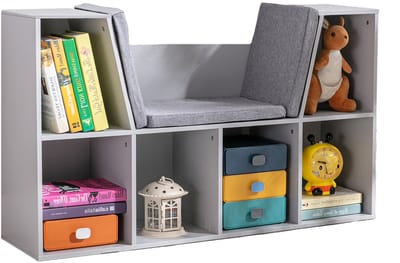 HOMCOM Kinderboekenkast MDF, Polyester 103L x 30B x 62H cm Grijs