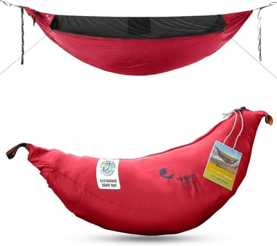 Parachutehangmat - Outdoor hangmat - Kamperen en avontuur - Geïntegreerd muggennet - 325 x 170 cm - Bordeauxrood