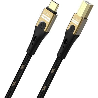 Oehlbach D1C9548 USB-C-kabel USB 2.0 USB-C, USB-B stekker 2 m Zwart/goud Afscherming gevlochten