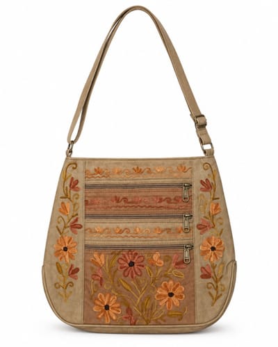 N3 Collecties Geborduurde Handgemaakt  Crossbody tas met Rits - Bruin