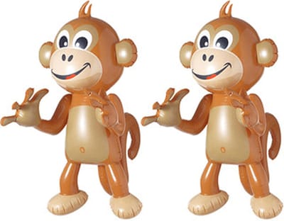 Opblaasbaar aapje - 2x - bruin - 50 cm - opblaasartikelen van dieren - apen - jungle - party