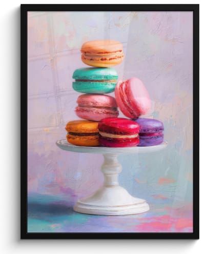 Poster in lijst - Fotolijst 60x80 cm - Posters - Macarons - Schaal - Pastel - Kleurrijk - Posterlijst zwart - Decoratie - Wanddecoratie woonkamer - Muurdecoratie slaapkamer
