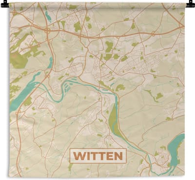Wandkleed - Wanddoek - Plattegrond - Vintage - Witten - Kaart - Stadskaart - 180x180 cm - Wandtapijt
