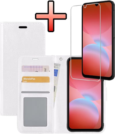 Hoesje - Met Screenprotector - Geschikt voor Samsung Galaxy A26 - Luxe Pasjeshouder - Bookcase Portemonee - Flip Case - Kunstleer Book Case - Flipcase - Book Cover - Walletcase - Portemonneehoes - Wit