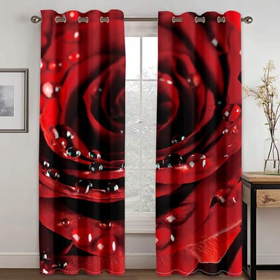 Rode Roos Bloemenplant Raam voor Slaapkamer en Woonkamer 2 Stuks Moderne Voile Organza Decoratieve Gordijnen Drapes 100W160H(CM)40x63in&Grommet Top