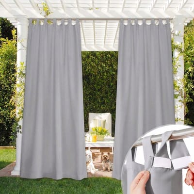 Qelus Buitengordijn met Klittenband - Outdoor Gordijn Waterdicht Zonder Roede te Demonteren - Verduisterend - Rideau Extérieur - 132x213cm - Lichtgrijs - 1 Stuk