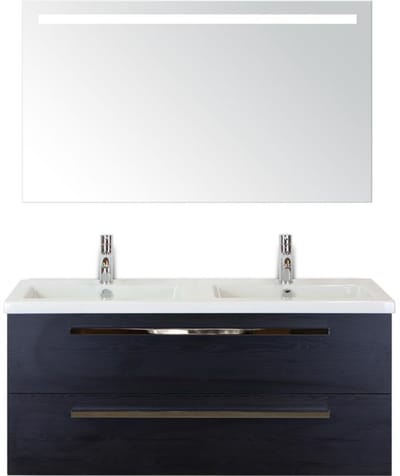 Seville Badmeubelset 120 cm - 2 Laden Black Oak - Wastafel Djazz Dubbel met Sence Spiegel