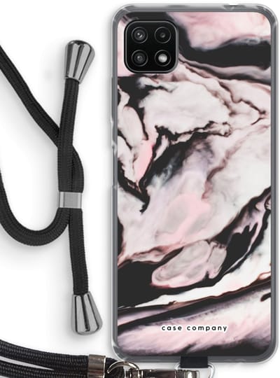 Case Company® - Hoesje met koord geschikt voor Samsung Galaxy A22 5G hoesje met Koord - Roze stroom - Telefoonhoesje met Zwart Koord - Bescherming aan alle Kanten en Over de Schermrand