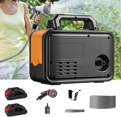 Water Pump, Garden Pump, Water Pump for Makita Battery Pump, Water Pump (with 2 Batteries), Irrigation Pump with 10 m Hose, 3 m Water Intake Tube, 6 Spray Cartridges, Wireless Portable Self-Priming