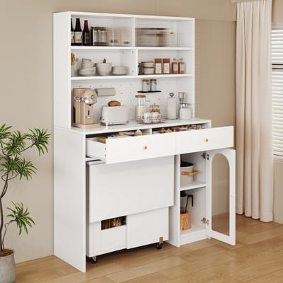 MODENUIT Keukenkast - Met Werkblad, Open Vakken En 2 Laden - Voor Keuken En Eetkamer - MDF Wit - 120x45x180 Cm