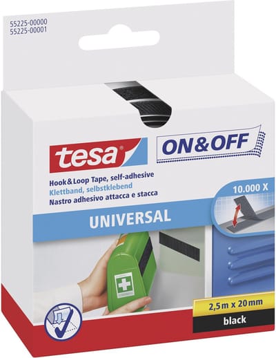 Tesa Klittenband - 2x - extra sterk - zwart - 2,5 m x 2 cm - zelfklevende haak en lusstrip - Velcro tape - ophangband tot 15 kg - waterproof