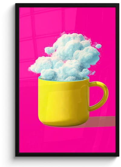 Poster in lijst - Fotolijst 60x90 cm - Posters - Mok - Wolken - Roze - Minimalitisch - Posterlijst zwart - Decoratie - Wanddecoratie woonkamer - Muurdecoratie slaapkamer