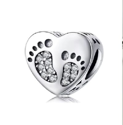 Bedel Voetjes Hart - Zilver 925 - Baby - Zilver 925 - Bedelarmband - Sieraden - Armband -Romystones