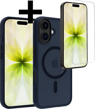 Hoesje - Met Screenprotector - Geschikt voor Apple iPhone 17 - Magsafe Compatible - Sterk & Shockproof - Back Cover - Shock Proof Case - Telefoon Hoes - Telefoonhoesjes - Donkerblauw
