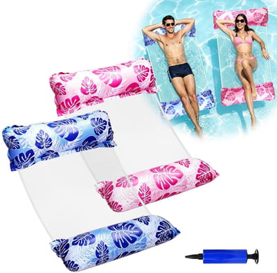 Dailygoods- Waterhangmat 4-in-1 - Opblaasbare Zwemstoel - Zwembadvlotters - Waterlounge - Hoogwaardig PVC - Inclusief Handpomp - Zwemmat