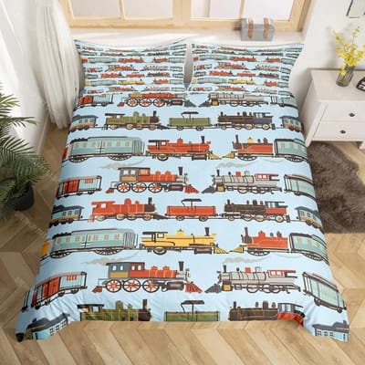 Cartoon Trein Dekbedovertrek Set Zwarte Treinen Beddengoed Set Jongens Tieners Mannen Slaapkamer Enkel Dubbel Dekbedovertrek Decor Dekbedovertrekken EU Single 90x200cm