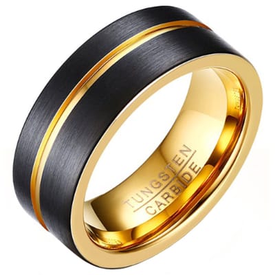 Heren ring Wolfraam Verguld Zwart Goudkleurig 8mm-18mm