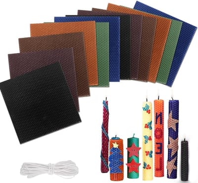DIY Kaarsen Maken Set met Bijenwasplaten, 12 Stuks in 6 Kleuren, Inclusief Katoenen Lont voor Kinderen en Volwassenen, Perfect voor Creatieve Activiteiten en Cadeaus