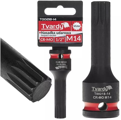 Tvardy slagdop splineprofiel M14 - chroom-molybdeenstaal - vierkante aandrijving 12,7 mm - zwart - voor slagmoersleutel, auto- en machinebouw
