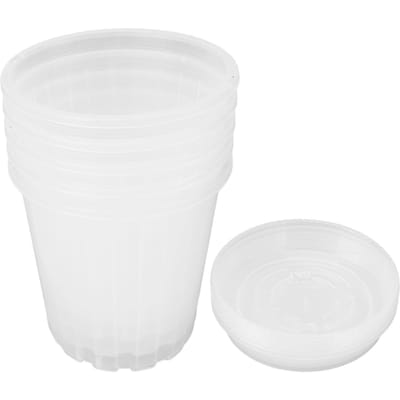 5 Pots à orchidées avec trous et soucoupes Pot de fleurs pour orchidées en plastique transparent respirant pour jardin intérieur extérieur Medium NF140 and 140 Transparent Saucers white