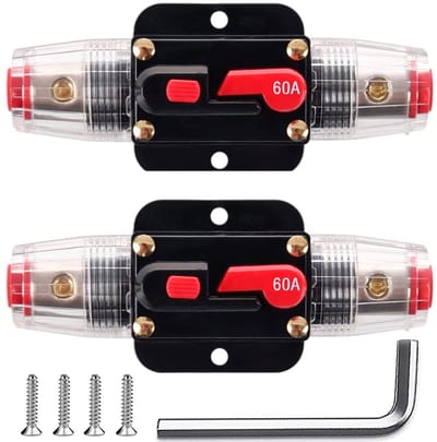 2 stuks 60A Inline-stroomonderbreker Reset Zekering, 12V-24V DC Reset Zekeringhouder 60A met Handmatige Reset voor Automotive Marine Boot Audio Systeem Bescherming