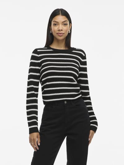 Vila Trui Vidalo O-neck L/s Stripe Knit Top- 14101685 Black/white Alys Dames Maat - L