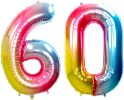 Ballon Cijfer 60 Jaar Regenboog Helium Ballonnen Verjaardag Versiering Cijfer Ballon Feest Versiering Met Rietje - 86Cm