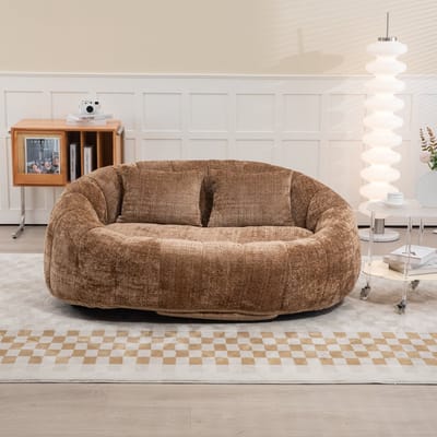 MODFU Vloersofa – 145x95x63 cm – met armleuningen en hoge rugleuning – zachte chenille – comfortabele bank – koffiebruin