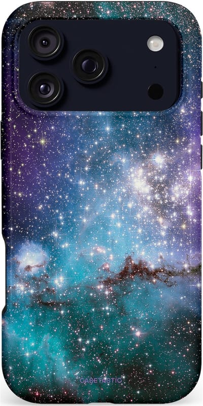 Casetastic hoesje geschikt voor Apple iPhone 17 Pro Max - MagSafe - Dubbellaagse bescherming - Nebula nachtdroom - Fashion Case - Donkergrijs Petrol Grijs Lavendel