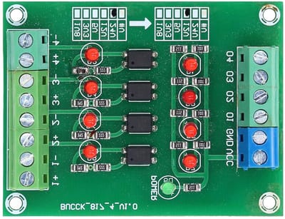 Isolatiekaart voor Optocouplers - 24V naar 5V Voltage Converter Module met 4 Kanalen, PNP naar NPN Conversie en Betrouwbare Isolatie