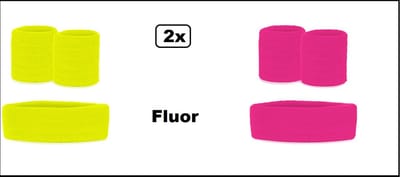 2x Zweetbandjes set fluor geel en fluor pink 3-dlg- merk PXP - sport zweetband thema feest optocht festival