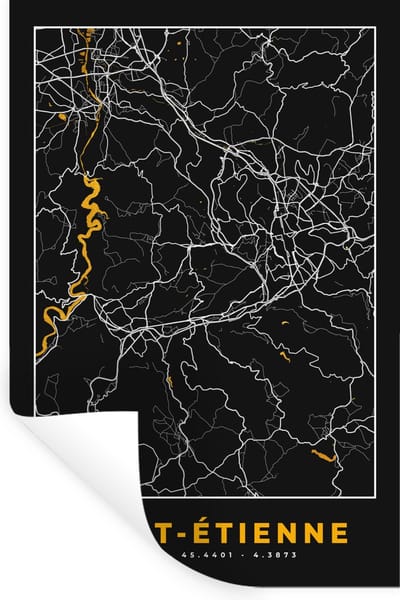 Muurstickers - Sticker Folie - Kaart – Plattegrond – Frankrijk – Saint-Étienne - Stadskaart - 20x30 cm - Plakfolie - Muurstickers Kinderkamer - Zelfklevend Behang - Zelfklevend behangpapier - Stickerfolie