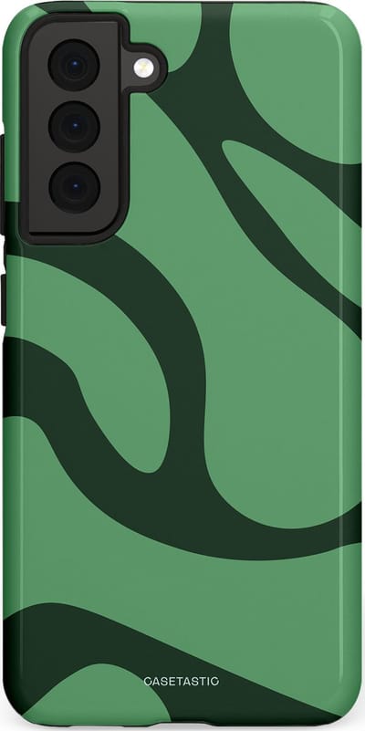 Casetastic hoesje geschikt voor Samsung Galaxy S21 FE 5G - Dubbellaagse bescherming - Khakigroene Bos Blobs - Fashion Case - Saliegroen Donkergrijs