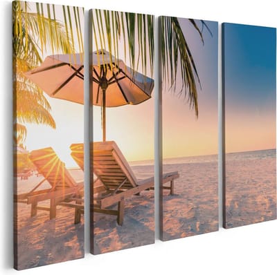 Artaza Canvas Schilderij Vierluik Tropisch Strand Tijdens Zonsondergang - 80x60 - Foto Op Canvas - Canvas Print