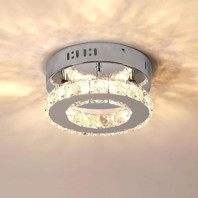 Plafondlamp - 20cm - Klein - 12W - LED - Kristallen - Ronde - Inbouwverlichting Kroonluchter - Zilveren - Warm Wit - 3000K - Voor Slaapkamer, Hal, Keuken, Eetkamer