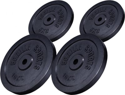 Gorilla Sports Halterschijven - 30 kg - Gietijzer Zwart - 30 mm - 2x5 & 2x10 kg