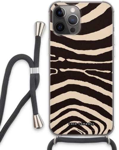 Case Company® - Hoesje met koord geschikt voor iPhone 13 Pro Max hoesje met Koord - Arizona Zebra - Telefoonhoesje met Zwart Koord - Bescherming aan alle Kanten en Over de Schermrand