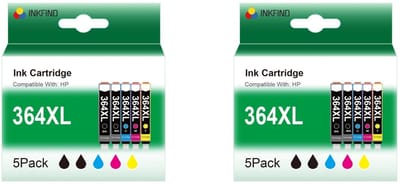 INKFIND 364XL inktcartridge voor HP 364XL inktcartridge multipack 10 stuks (2*5pack = Zwart x 4, Cyaan x 2, Magenta x 2, Geel x 2) voor HP 364XL / 364 Deskjet 3070A 3520 Officejet 4620 4622 Photosmart D5460 C5380 C6380 B8550 5510 5515 5520 6510 6520