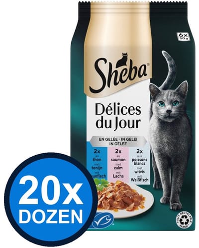 20x Sheba - Délices Du Jour Pouch Gelei Vis Sel Multipack (6x50g) - Kattenvoer Natvoer - 300 g