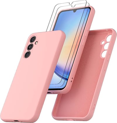 Hoesje Geschikt Voor Samsung Galaxy A34 Hoesje siliconen Licht Roze zacht siliconen hoesje TPU backcover - Met Screenprotector - 2 stuks