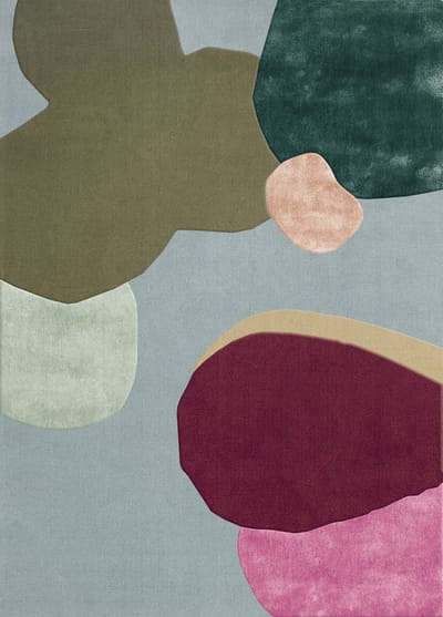 Layered Poppy Kalas Sleeping Flower Blue Vloerkleed - 140 x 200 cm - Veelkleurig - Rechthoekig - Wol - Eetkamer, Woonkamer, Slaapkamer - Abstract - Design, Modern