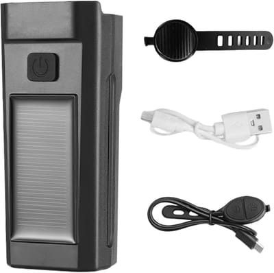 Fietsverlichting Set - Fietslamp Voor - Veilig Fietsen - Zonne-USB Oplaadbaar - 11 cm - Zwart
