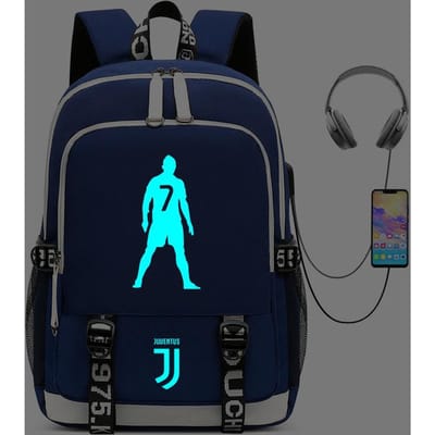 Sac à Dos Périphérique Ronaldo à Chargement USB Sac d'École Lumineux pour Étudiant Sac de Randonnée Extérieure 16inch