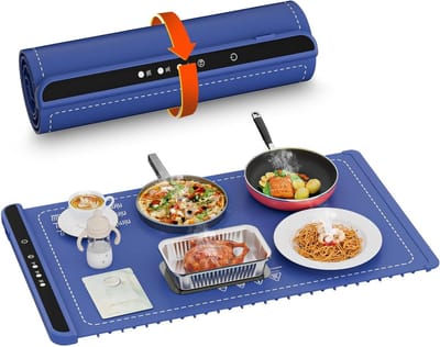 Elektrische opwarmbak - Voedselwarmer - Eten warm houden - 3 temperatuurstanden - 37 cm breed - Blauw