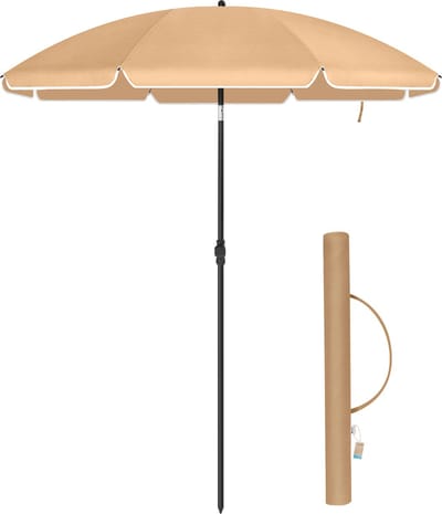 ACAZA Parasol - Strandparasol - Zandbruin - 160 cm diameter - inclusief Draagtas - Rond - Tuinparasol - Kantelbaar - Waterdicht - Terras Parasol voor Appartement - Parasol Strand - Tot 2 Personen