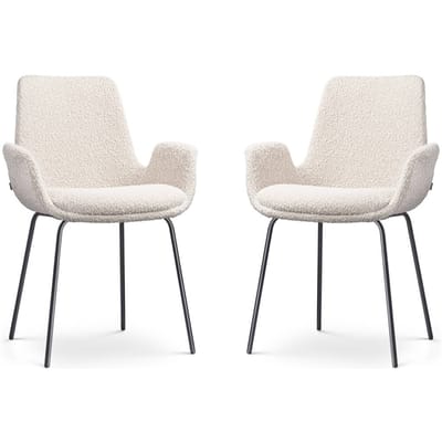 Nolon Nora-Eef Eetkamerstoel bouclé beige - zwart onderstel - set van 2