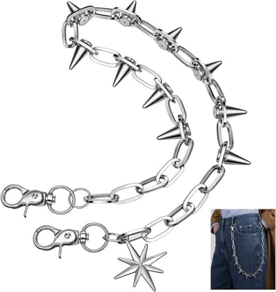 Punk Portemonnee Kettingen voor Mannen en Vrouwen - Heavy Duty Klinknagel Jeans Kettingen voor Hip Hop en Goth Stijl Accessoires in Zilver